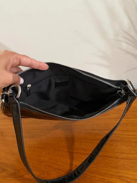 Urban Outfitters Black Vegan Leather Croc Mini Shoulder Bag Small Purse - Picture 6 of 9